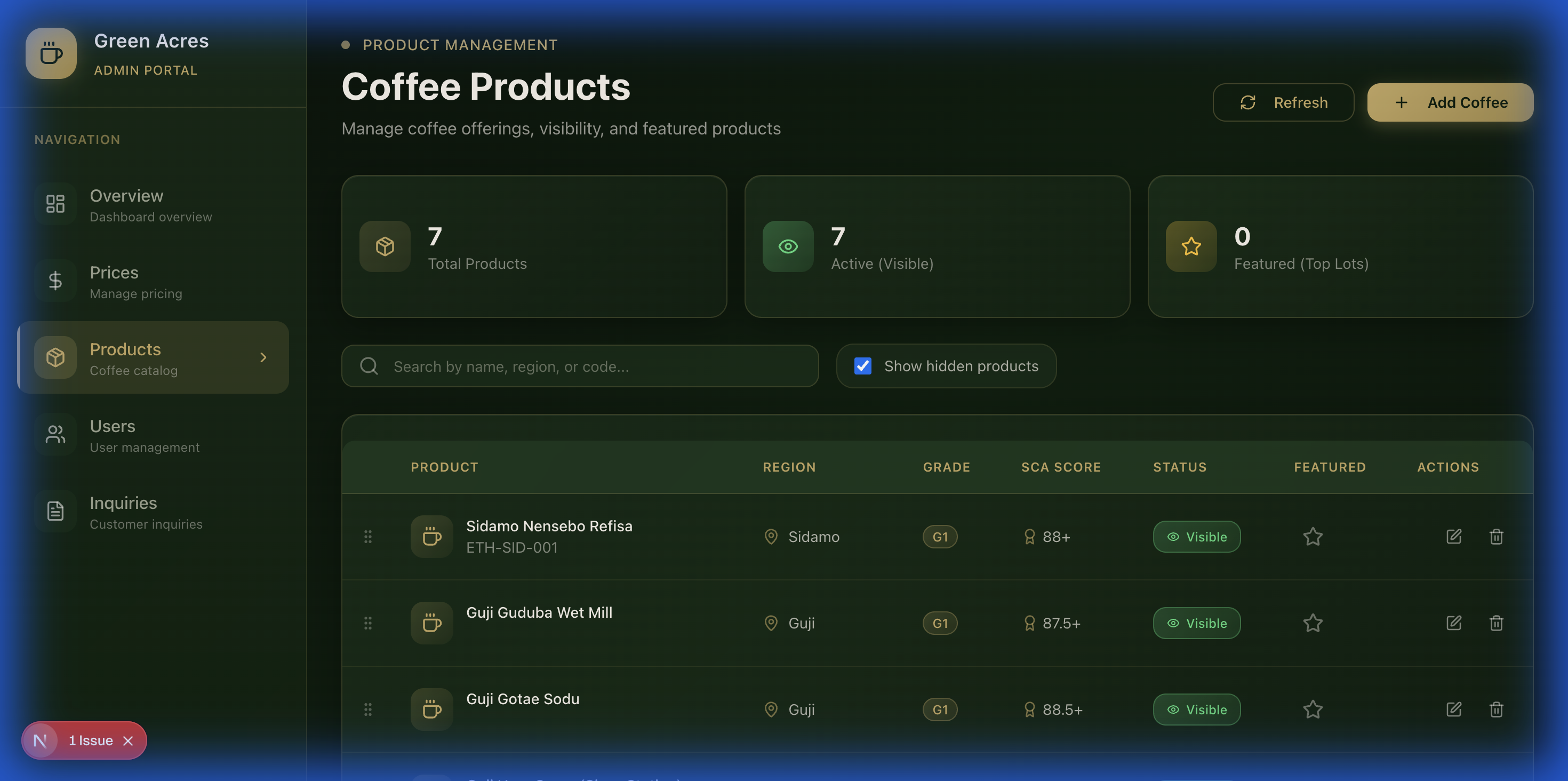 Products Management Interface
