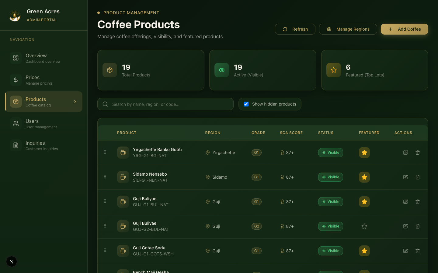 Products Management Interface